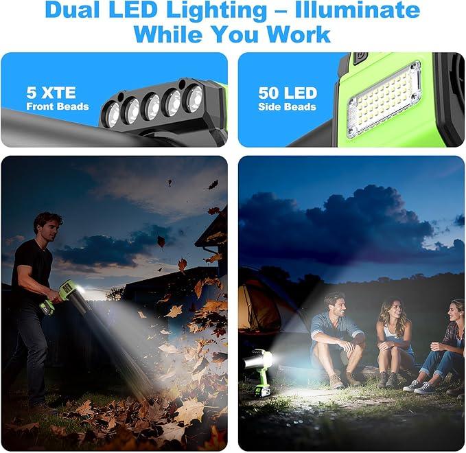 DEGGE Brushless Leaf Blower Cordless, Handheld Leaf Blowers with LED Work Light, Two Interchangeable Nozzles, Turbo Jet Blower for Lawn Care, Patio Cleaning, Garage Dust & Outdoor Use - NeatNest