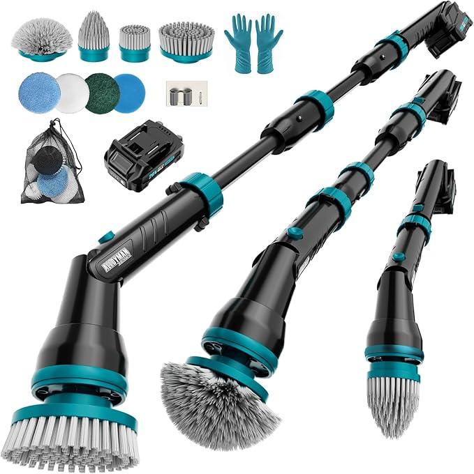 Alloyman 1200RPM Electric Spin Scrubber, 20V Replaceable Battery, Shower Cordless Cleaning Brush, Power Scrubber for Cleaning with 8 Brushes for Bathtub/Tub/Tile/Floor - NeatNest
