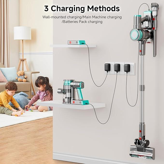 Cordless Vacuum Cleaner, Powerful Stick Vacuum Cleaner for Home with Rechargeable Battery, 6-in-1 Lightweight Handheld Vacuum, 45 Mins Runtime for Hardfloor & Carpets Pet Hair (Green) - NeatNest