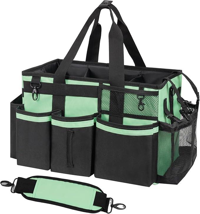 Wearable Cleaning Caddy, Cleaning Caddy Supplies Organizer with Handle & Shoulder Straps for Housekeepers, Under Sink & Car Cleaning Tool Organizers Bag with 4 Foldable Divider (MintGreen) - NeatNest