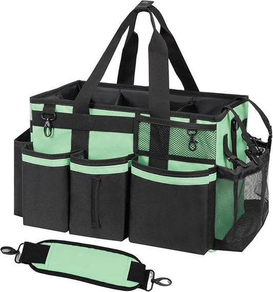 Wearable Cleaning Caddy, Cleaning Caddy Supplies Organizer with Handle & Shoulder Straps for Housekeepers, Under Sink & Car Cleaning Tool Organizers Bag with 4 Foldable Divider (MintGreen) - NeatNest