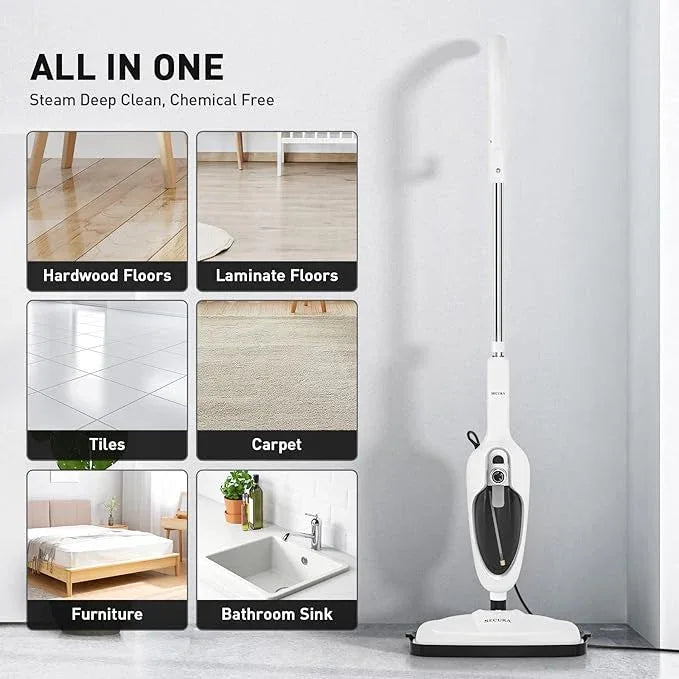 Secura Steam Mop 10-in-1 Convenient Detachable Steam Cleaner, White Multifunctional Cleaning Machine Floor Steamer with 3 Microfiber Mop Pads - NeatNest