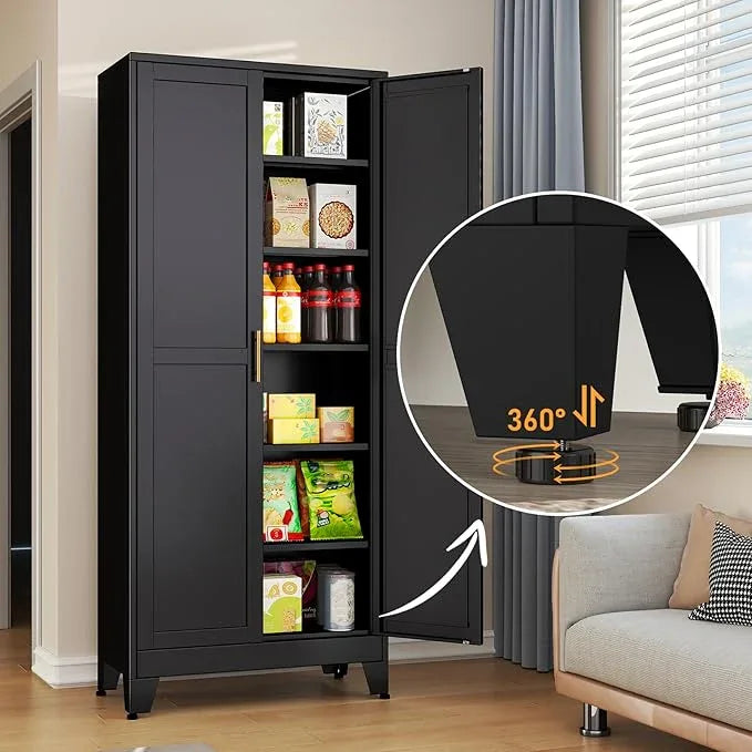 Black Metal Storage Cabinet,75" Steel Cabinets for Home Office, Kitchen Pantry Storage Cabinet with Doors and 5 Adjustable Shelves, Tool Cabinets, for Office, Home, Garage, School - NeatNest