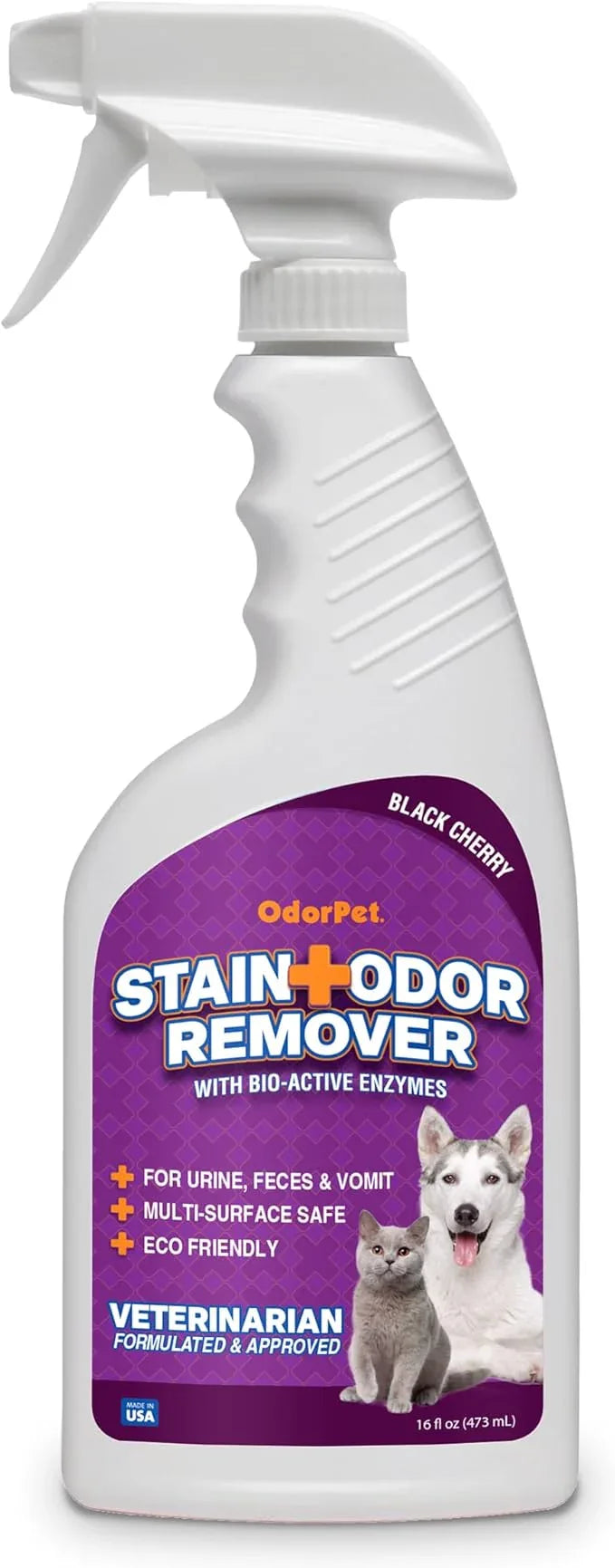 OdorPet Pet Stain Remover and Odor Eliminator - 16 Oz Ready To Use Spray, Non Staining, Professional Strength, Black Cherry Scent by Alpha Tech Pet - NeatNest