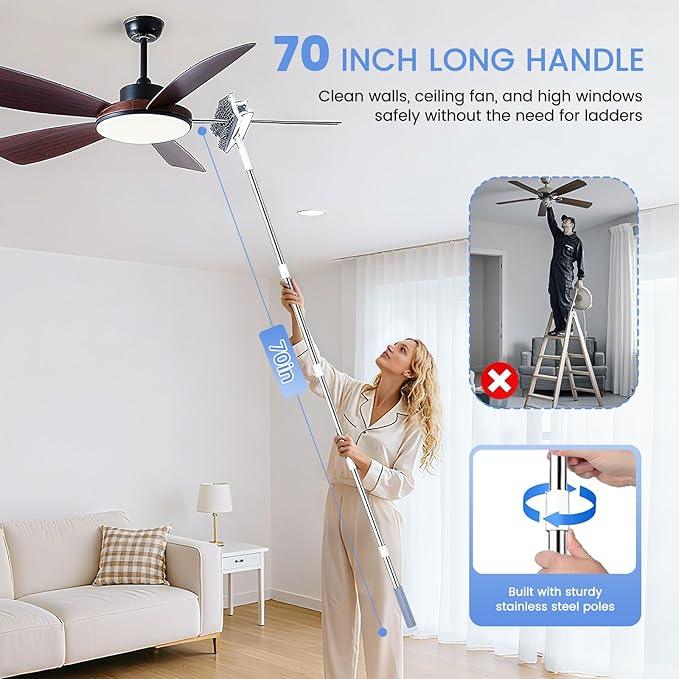 Ceiling Fan Cleaner Duster with 80'' Extendable Long Handle Pole - Microfiber Chenille Pads for Blades, Baseboards, Walls, Floors, Blinds & Cobwebs - Reusable & Washable - NeatNest