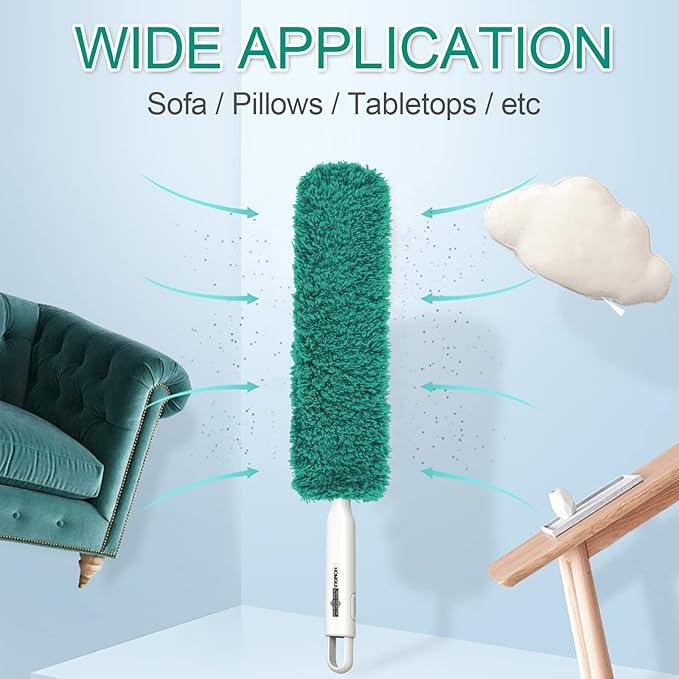 EHOMGUI Microfiber Duster, Feather Duster, Dusters for Cleaning, Washable Dusters with Reusable Microfiber Head, Feather Dusters for Cleaning Cobweb, Blinds, Furniture, Cars-Green - NeatNest