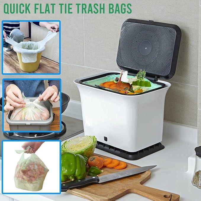 3 Gallon Flap Tie Compostable Trash Bags, 300 Count Small Compost Bags, Biodegradable Kitchen Garbage Bags, Food Scrap Waste Bags for Countertop Bin, ASTM D6400, US BPI Certified - NeatNest