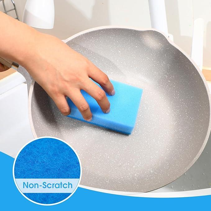 Tioncy 100 Pcs Individually Wrapped Sponges Kitchen Bulk Blue Dish Non Scratch Scrub Sponges Dual Sided Cleaning Dish Scrubber for Washing Dishes, Pots, Pans, Sinks, Stoves, Appliances, Car, Bike - NeatNest