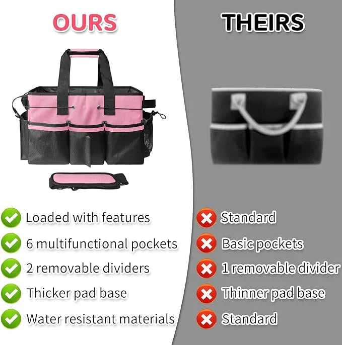 Boczif Cleaning Caddy Bag Wearable, Cleaning Caddy Supplies Organizer with Handle, Shoulder Straps & Detachable Divide, Cleaning Tool Organizers Tote Bag for Cleaners & Housekeepers(Pink) - NeatNest