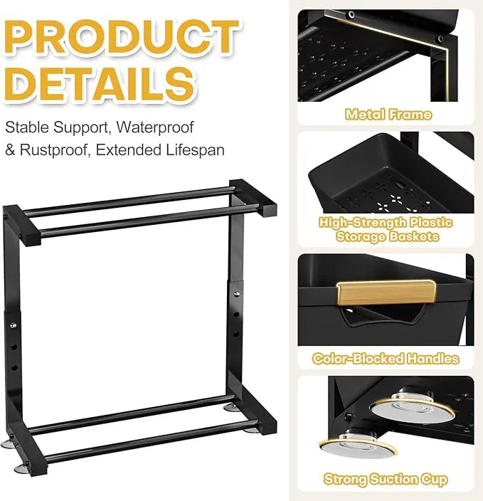 Homde 2-Tier Under Sink Organizer: 2pcs Set Adjustable Pull Out Drawer Undersink Cabinet Storage Rack for Home Kitchen Bathroom - NeatNest