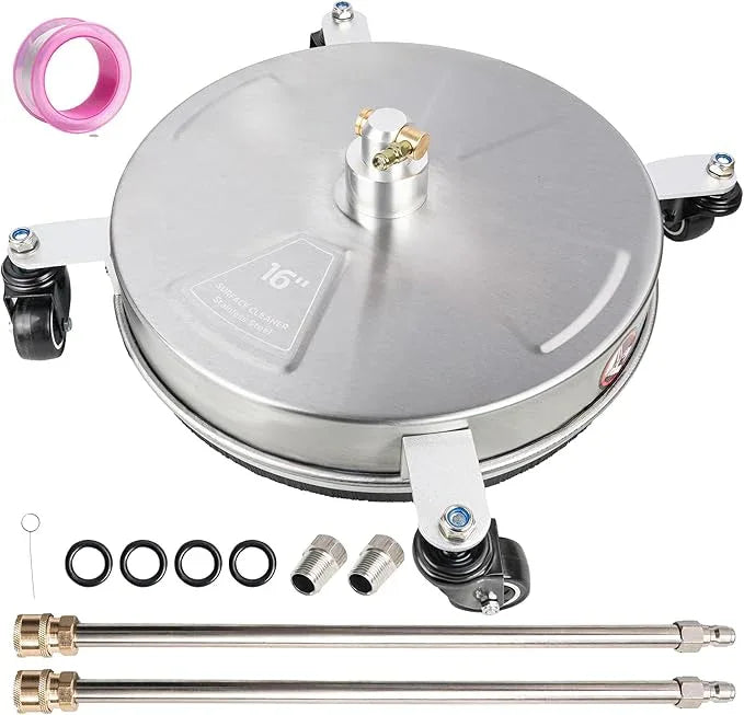 Hourleey 16" Pressure Washer Surface Cleaner, Stainless Steel Surface Cleaner with 4 Wheels for Concrete, Patio, Sidewalk, Deck, Pathway 1/4" Quick Connector, 2 Extension Wand, 4000 PSI - NeatNest