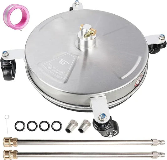 Hourleey 16" Pressure Washer Surface Cleaner, Stainless Steel Surface Cleaner with 4 Wheels for Concrete, Patio, Sidewalk, Deck, Pathway 1/4" Quick Connector, 2 Extension Wand, 4000 PSI - NeatNest