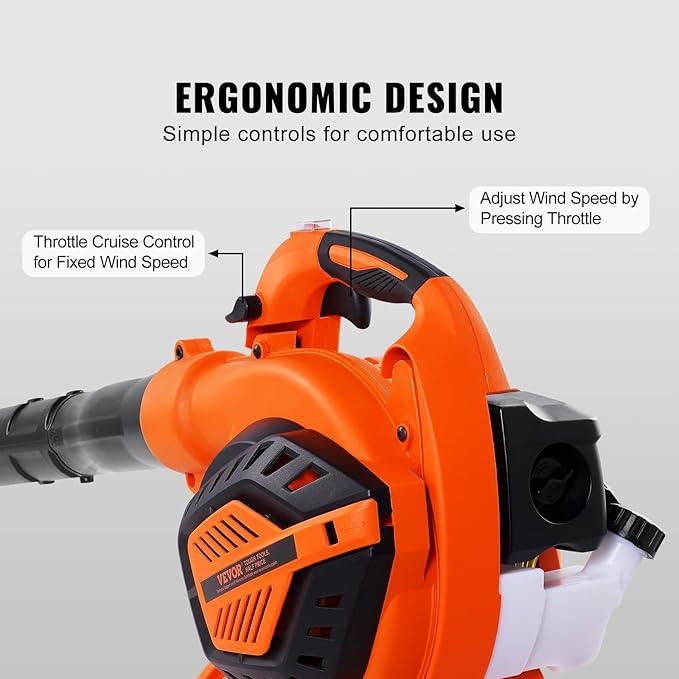 VEVOR Gas Leaf Blower, 26CC 2-Cycle Handheld Leaf Blower Gas Powered with 425-CFM and 156-MPH Powerful Performance, Ideal for Lawn Care, Leaf Cleaning, and Snow Removal - NeatNest
