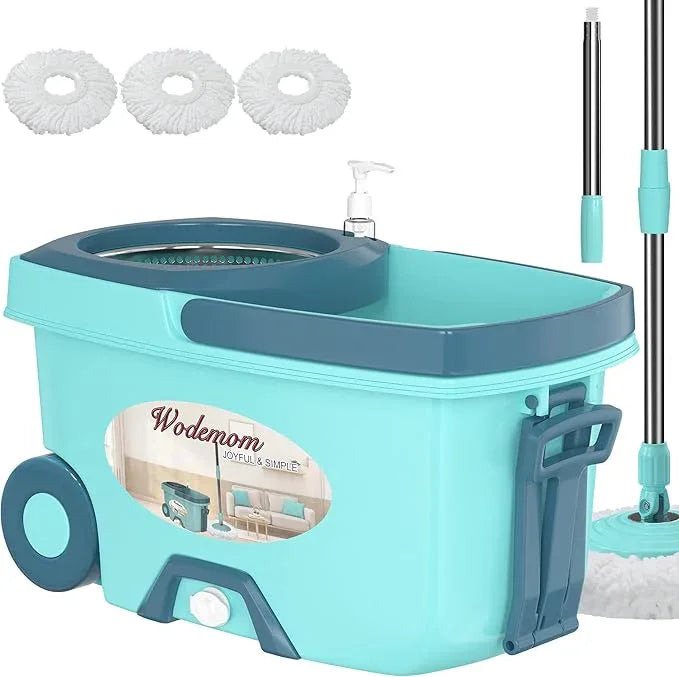 Spin Mop and Bucket System, Mop and Bucket with Wringer Set,Mops for Floor Cleaning,Household Supplies Tools with 3 Replacement Refills,61" Extended Handle for Household Hardwood Floor - Green - NeatNest