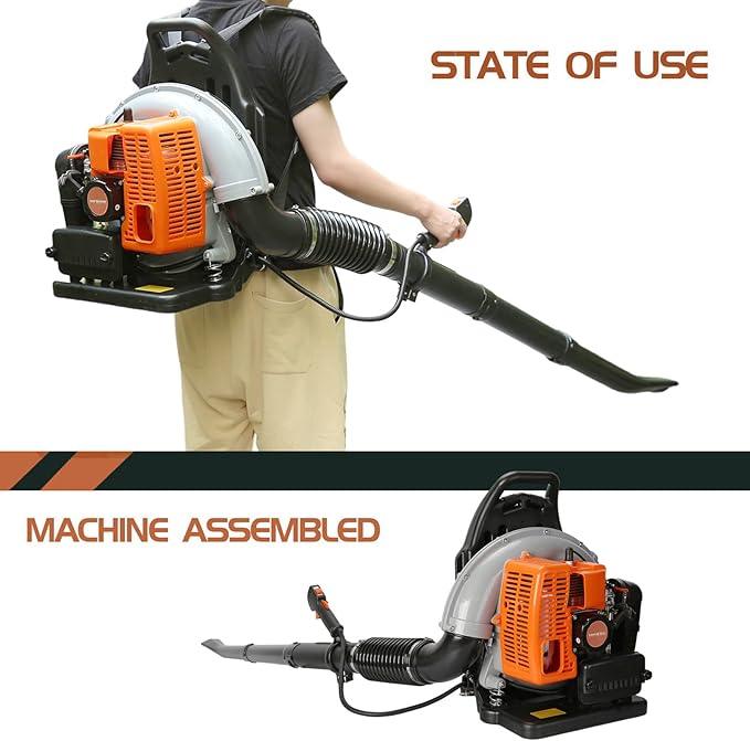 63CC Backpack Leaf Blower Gas Powered, 3HP 2-Stroke Engine, 665CFM High Velocity Air Cooling System, Adjustable Backpack Blowers Gas for Lawn, Garden, Yard, Snow, Gutter Cleaning (Power Orange) - NeatNest
