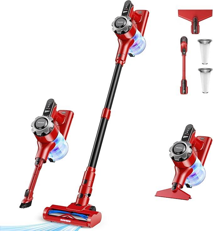 Trucozie Cordless Vacuum Cleaner, 8-in-1 Lightweight Stick Vacuum with 45mins Runtime, Powerful Suction, Vacuum Cleaners for Home, Hardwood Floors, Carpet, Pet Hair, Red - NeatNest