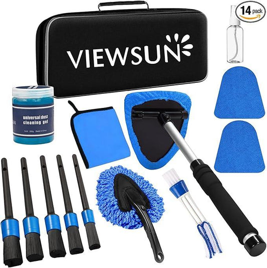 Viewsun Windshield Cleaner Tool, 14Pcs Car Interior Cleaning Kit, Car Detailing Kit Interior Cleaner, Car Detailing Brushes, Car Cleaning Gel, Inside Cleaning Supplies Accessories for Women Men - NeatNest