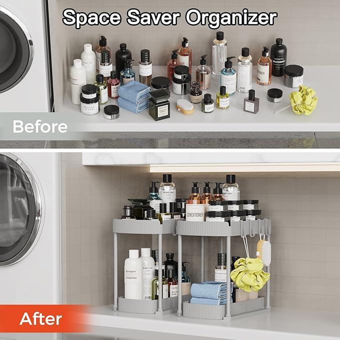 2 Pack Multi-Purpose Pull-Out Storage Organizers, Under Sink Organizers and Storage for Bathroom & Kitchen, Under Cabinet Organizers and storage, 12.8 Inch, Grey - NeatNest