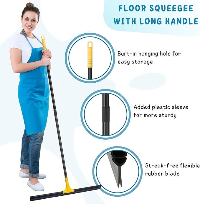 Floor Squeegee for Concrete, 30'' Large Rubber Broom for Tile, 59'' Long Handle Heavy Duty Water Wiper for Garage, Deck - NeatNest
