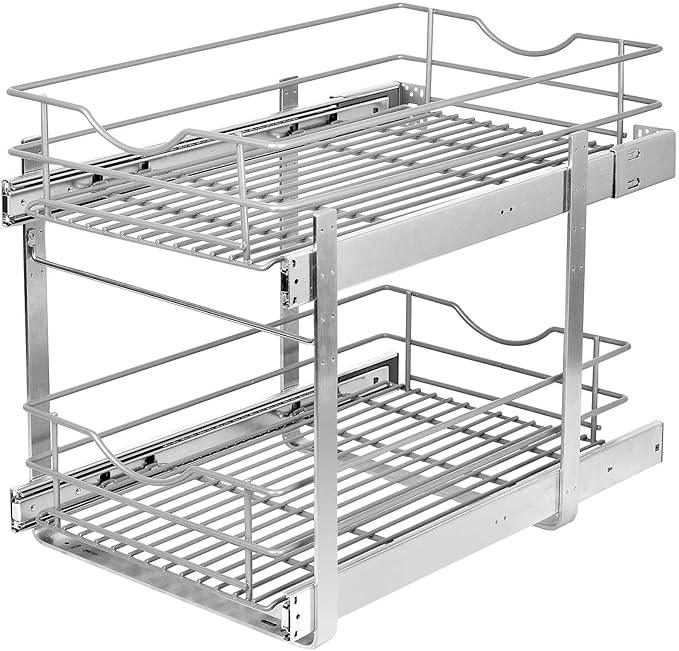 Pull Out Cabinet Organizer,(17½"W x 22" D) 2 Tier Soft Close Slide Out Drawer For Kitchen Base Cabinet, Individual Pull Out Shelf, Roll Out Pantry Organization, 22 Inch Deep - NeatNest