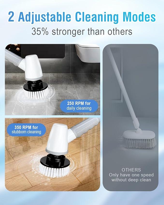 Electric Spin Scrubber Bathroom Scrubber - Cordless Shower Scrubber with Adjustable Handle, 2 Speeds, Bathroom Scrubber with 8 Replaceable Brush Heads, Power Scrubber for Bathroom Bathtub Cleaning - NeatNest