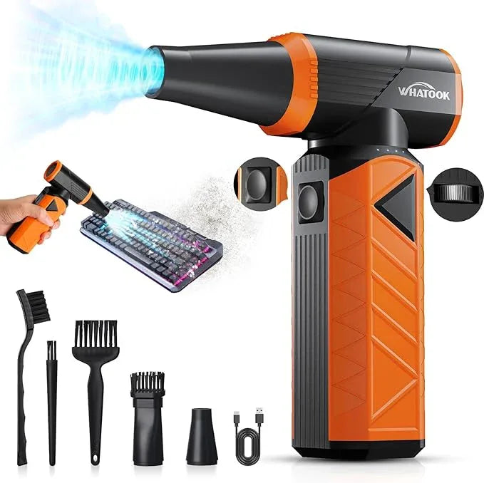 WHATOOK Updated Compressed Air Duster: Air Blower with Stepless Speed Regulation Mode, 180000RPM Electric Air Duster with Brushless Motor, Air Duster for Keyboard, PC, Car and Home Cleaning（Orange） - NeatNest