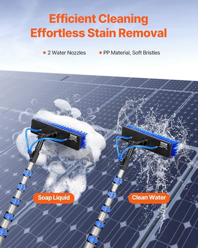 VEVOR Water Fed Pole Kit, 36FT Solar Panel Cleaning Pole with Extendable Handle, 180° Rotatable Brush Head & 65.6FT Hose, Household & Outdoor Window Cleaner Tool for Caravan Solar Panel Deck - NeatNest