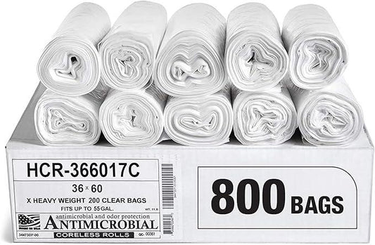 Aluf Plastics High Density Trash Bags, 55 Gallon, 800 Count, 17 Micron (eq), 36" x 60", Clear, for Bathroom, Office, Industrial, Commercial, Janitorial, Municipal, Recycling - NeatNest
