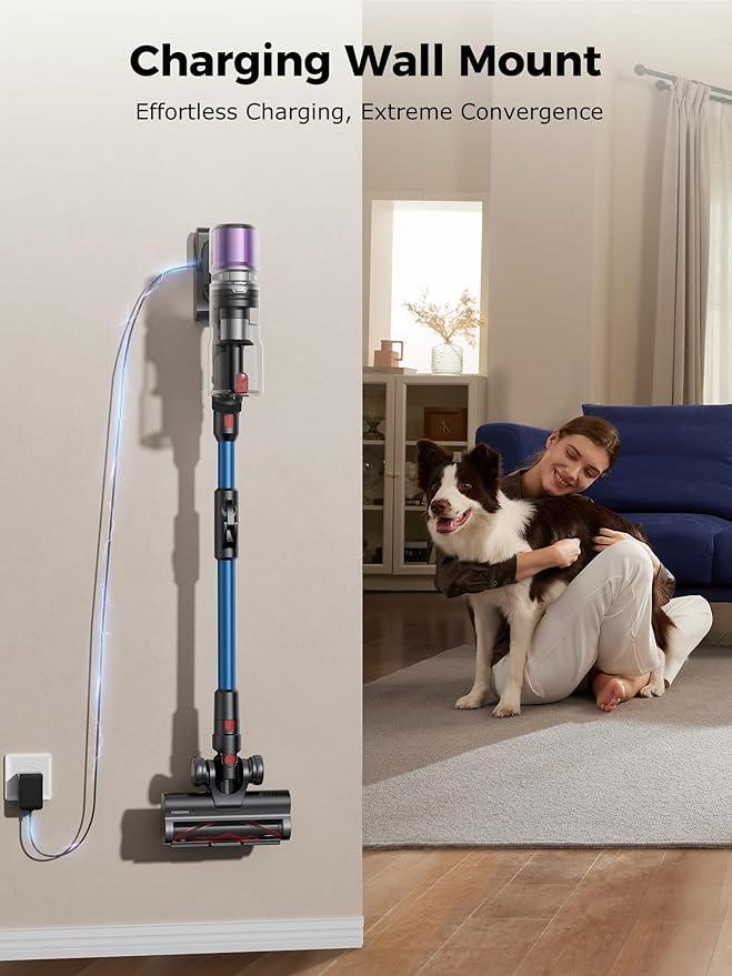 Proscenic Cordless Vacuum Cleaner, 45Kpa 55Mins Runtime, 180°Bendable Wand, Vacuum Cleaners for Home with Green Light, Anti-Tangle Brush, Rechargeable Lightweight Stick Vacuum for Pet Hair, P16(Blue) - NeatNest