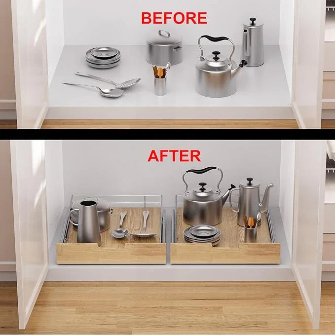 Pull Out Cabinet Organizer,Heavy-Duty Slide Out Shelf, Wood And Wire Basket, Pull Out Drawer for for Kitchen Under Sink Space, Pantry, Bathroom (23 * 21 WM) - NeatNest