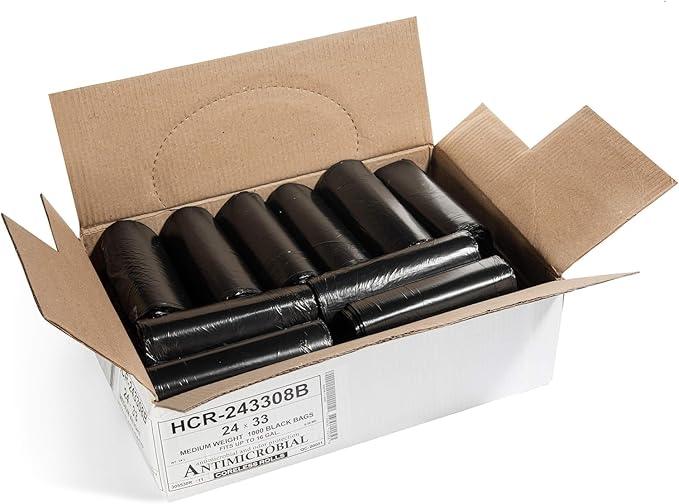 Aluf Plastics High Density Trash Bags, 16 Gallon, 1000 Count, 8 Micron (eq), 24" x 33", Black, for Bathroom, Office, Industrial, Commercial, Janitorial, Municipal, Recycling - NeatNest