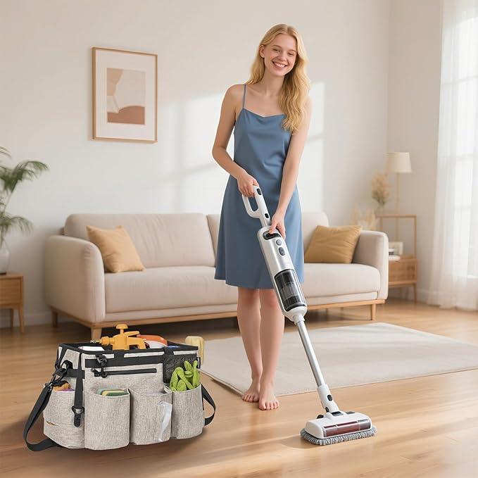 Wearable Cleaning Caddy Bag for Cleaning Supplies,Large Capacity Cleaning Organizer White - NeatNest