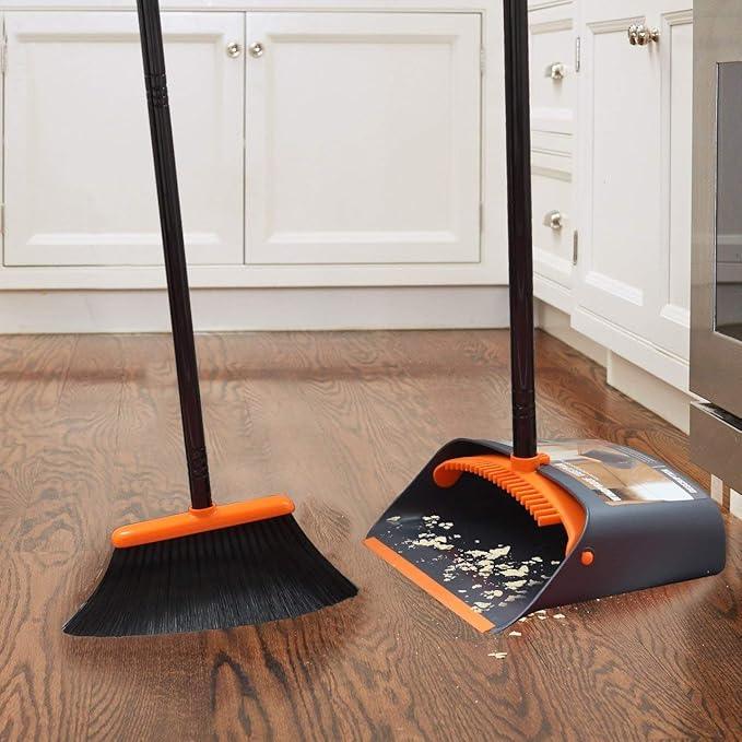 TreeLen Broom and Dustpan Set with 52" Long Handle for Home Kitchen Room Office Lobby Floor Use Upright Stand Up Stand Up Broom with Dustpan Combo - NeatNest