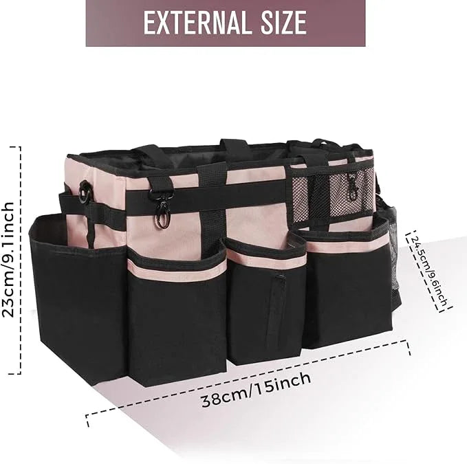 Wearable Cleaning Caddy, Cleaning Caddy Supplies Organizer with Handle & Shoulder Straps for Housekeepers, Under Sink & Car Cleaning Tool Organizers Bag with 4 Foldable Divider (Pink) - NeatNest