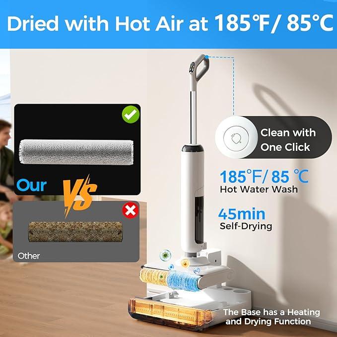 Wet Dry Vacuum Cleaner, 180° Lay-Flat Cordless Vacuum Mop Combo with Edge Cleaning, All-in-One Floor Cleaner for Hard Floors, 45mins Runtime, Full-Path Self-Cleaning&185℉ Flashdry - NeatNest