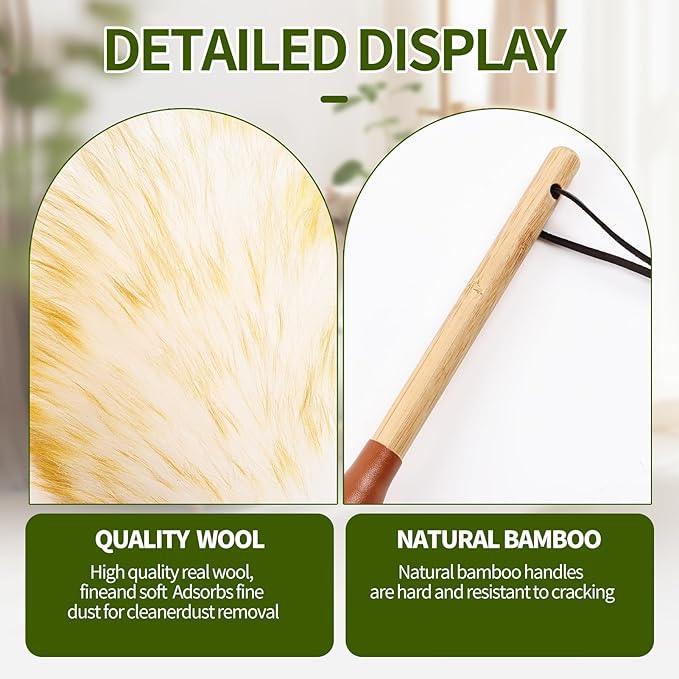 Natural Lambswool Duster 16 Inch Handheld with Wooden Handle Duster Dusting Tool for Blinds Electronics Furniture Delicate Surfaces (2Pcs) - NeatNest