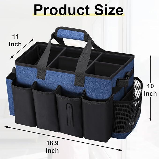 Wearable Large Cleaning Caddy Bag for Housekeeper, Clean Supply Organizer with Adjustable Shoulder, Waist & Handle Straps, Detailing Bag for Kitchen Supplies (Blue) - NeatNest