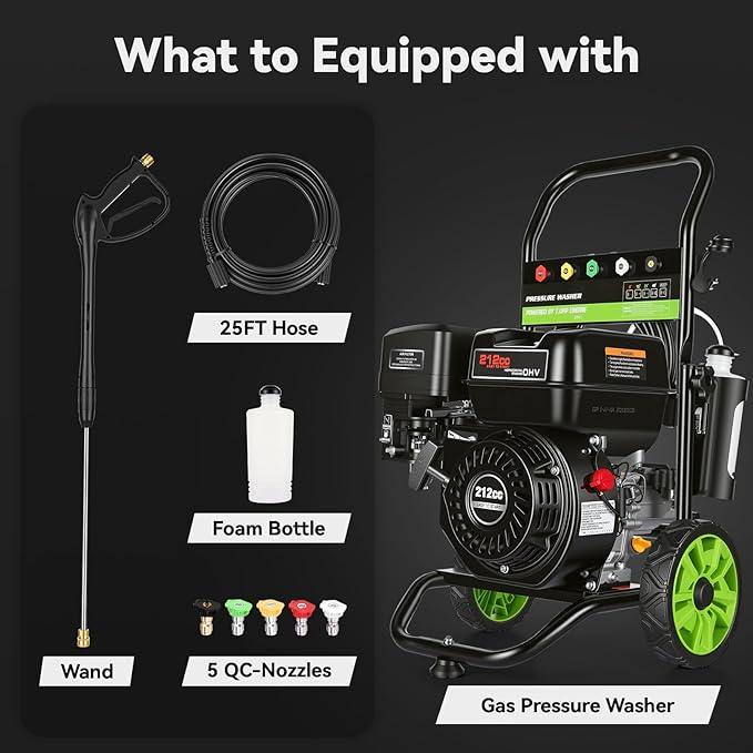 4200PSI Gas Pressure Washer 4.0GPM Gas Power Washer 212CC Gas Powered Washing Machine Commercial High Pressure Washer with 25ft Hose&5 Nozzles for Patio Garden Yard Vehicle,EPA/CARB/ETL (Black) - NeatNest