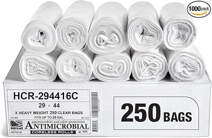 Aluf Plastics High Density Trash Bags, 26 Gallon, 1000 Count, 16 Micron (eq), 29" x 44", Clear, for Bathroom, Office, Industrial, Commercial, Janitorial, Municipal, Recycling - NeatNest