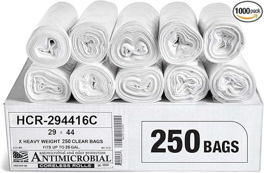 Aluf Plastics High Density Trash Bags, 26 Gallon, 1000 Count, 16 Micron (eq), 29" x 44", Clear, for Bathroom, Office, Industrial, Commercial, Janitorial, Municipal, Recycling - NeatNest