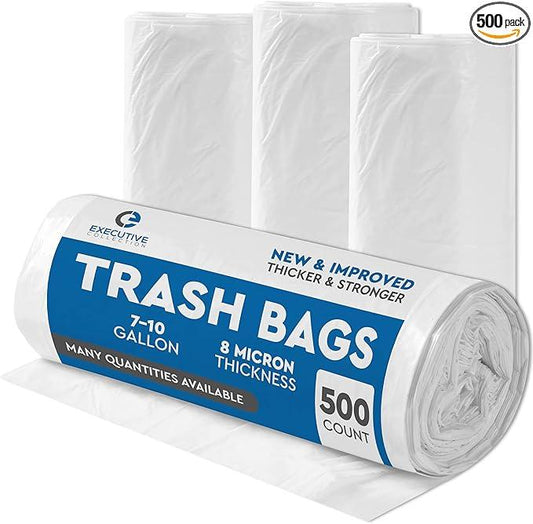 Clear 7-10 Gallon Trash Bags, 500 Bulk Pack - Medium Size Garbage Bin Liners for Office, Bedroom and Kitchen Wastebasket Cans - by Executive Collection - NeatNest