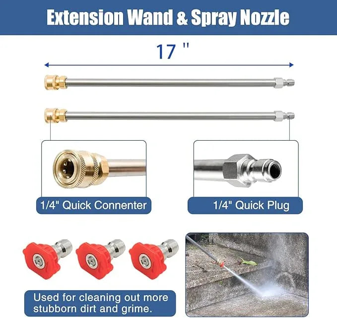 janz 17" Pressure Washer Surface Cleaner with 4 Wheels, 1/4" Quick Plug, 2 Extension Wands, 2 Replacement Nozzles and 3 Spray Nozzles, 4000 PSI - NeatNest