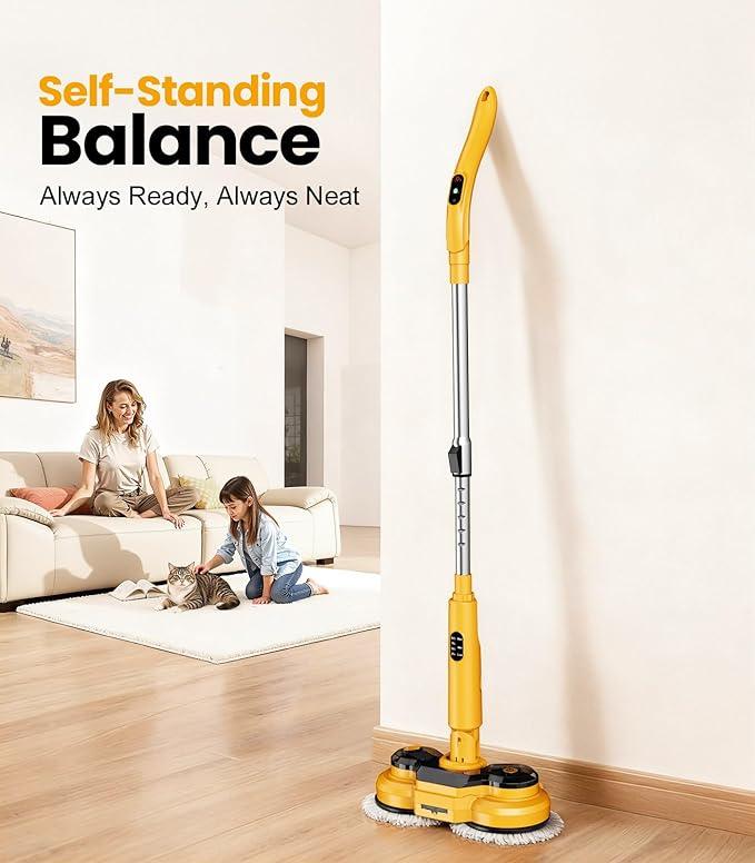 qimedo Electric Mop with 5000mAh Battery M2 , 800RPM Cordless Mops for Floor Cleaning, Automatic Spin Mops with Smart Display, Upright Rotating Power Mop with LED Light & Water Spray - NeatNest