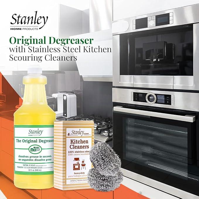 Stanley Home Products Original Degreaser with Stainless Steel Kitchen Scouring Cleaners - Multipurpose Cleaner Set Removes Grease Stains and Build Up on Pots Pans Grills and More - NeatNest