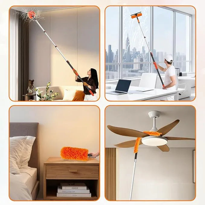 26FT High Reach Duster Cleaning Kit with 20FT Pole | 4-in-1 Tool Set with Universal Swivel Joint | High Ceiling Fan Cleaner, Microfiber Duster, & Window Squeegee for Safe High-Reach Cleaning - NeatNest