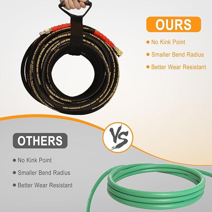 3/8" Pressure Washer Hose 100ft -Black 4800 PSI Kink Resistant Steel Wire Braided Industrial Grade Power Washer Hose for Hot/Cold Water up to 248°F with 2 M22 14mm Quick Connect Ends and Adapters Kits - NeatNest