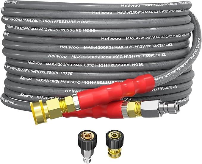 Pressure Washer Hose 25FT, 4200PSI High Tensile Wire Braid Kink Resistant Power Washer Extension Hose, 1/4'' Flexible Replacement Hose with M22-14mm Brass Swivel Thread and 3/8 Quick Connect - NeatNest