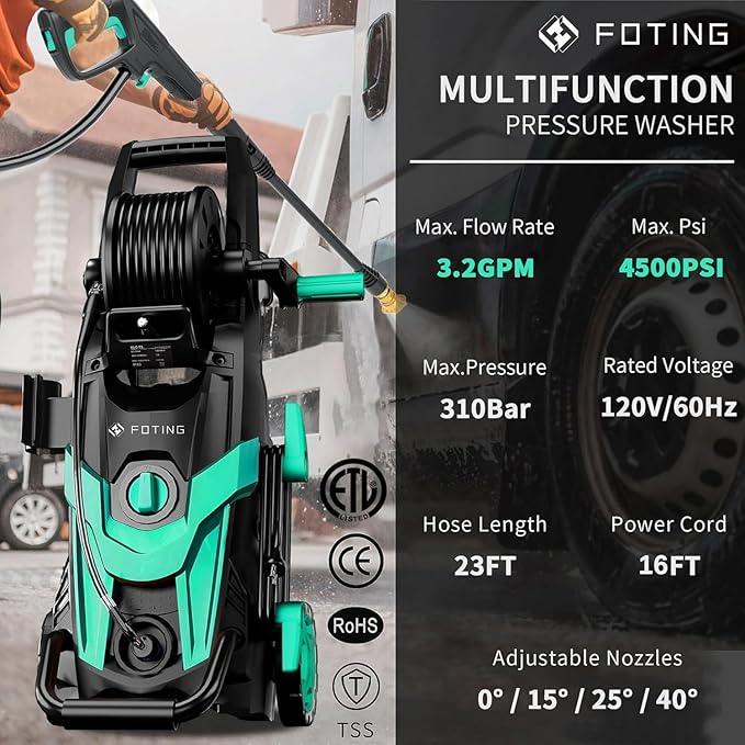 2025Upgraded Pressure Washer 4500PSI with 4 Quick Connect Nozzles,Inlet Hose & Filter, Foam Cannon for Cars/Fences/Driveways/Patios/Home Cleaning,Blue - NeatNest