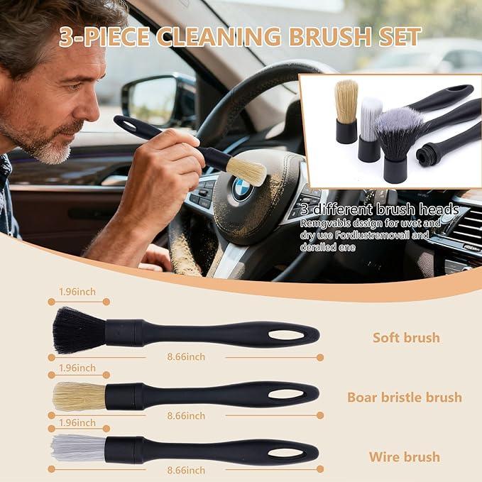 11PCS Car Interior Cleaning Dust Brush Detailing Set, Microfiber Cloth & Applicator, Single-Head Detailing Brushes, Natural Bristles, Scratch-Free & Ultra-Soft for Seats Leather Care or Cleaning - NeatNest