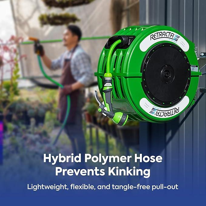Macnaught Retractable Garden Hose Reel, 60 Ft Water Hose Reel Heavy Duty Retractable Hose with Metal 180° Swivel Rotation Bracket for Wall Mount - Green - NeatNest